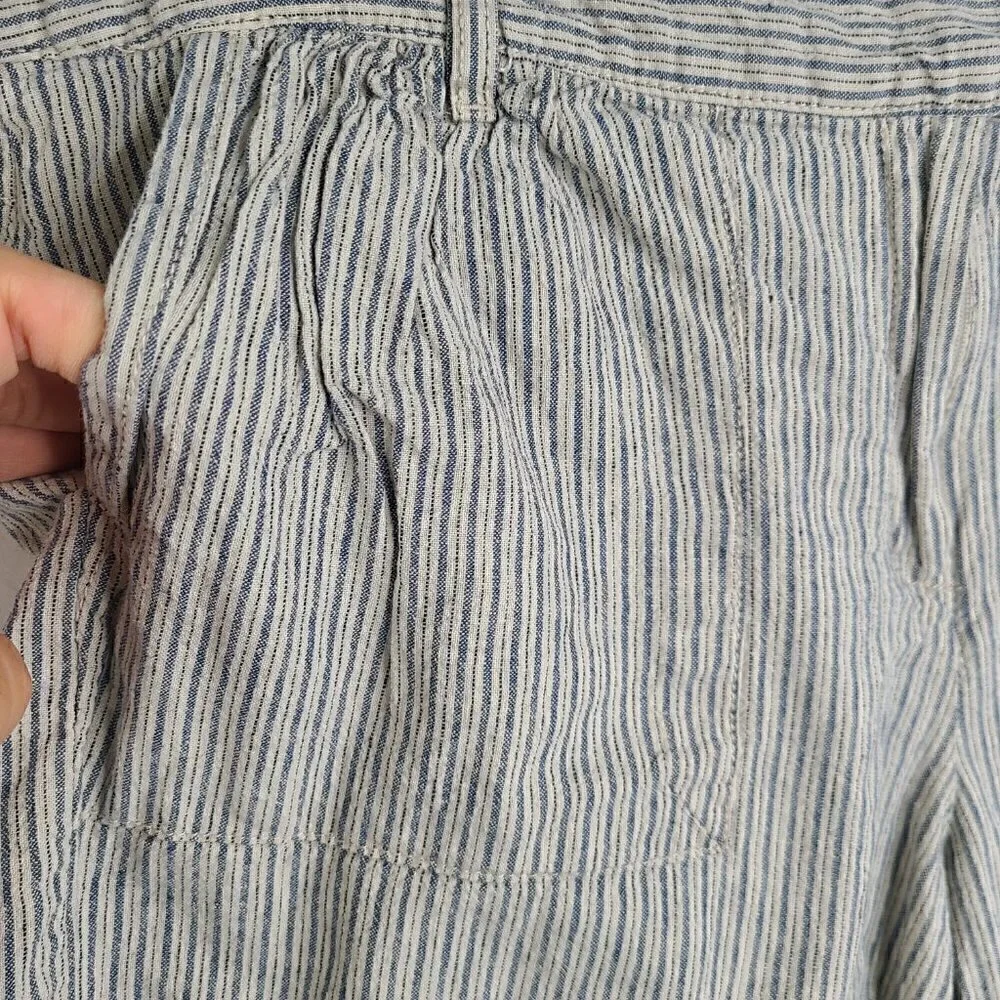 MNG Blue Grey Striped Linen Blend Cuffed Lagenlook Shorts 10